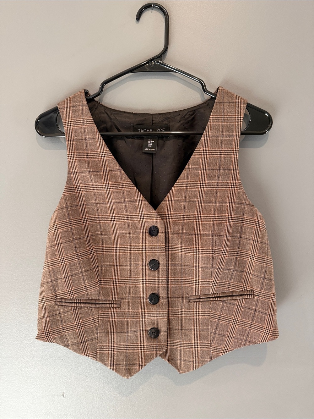 Rachel Zoe Plaid Brown Vest NWOT